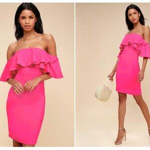 LULUS Medium Hot Pink Off Shoulder Dress